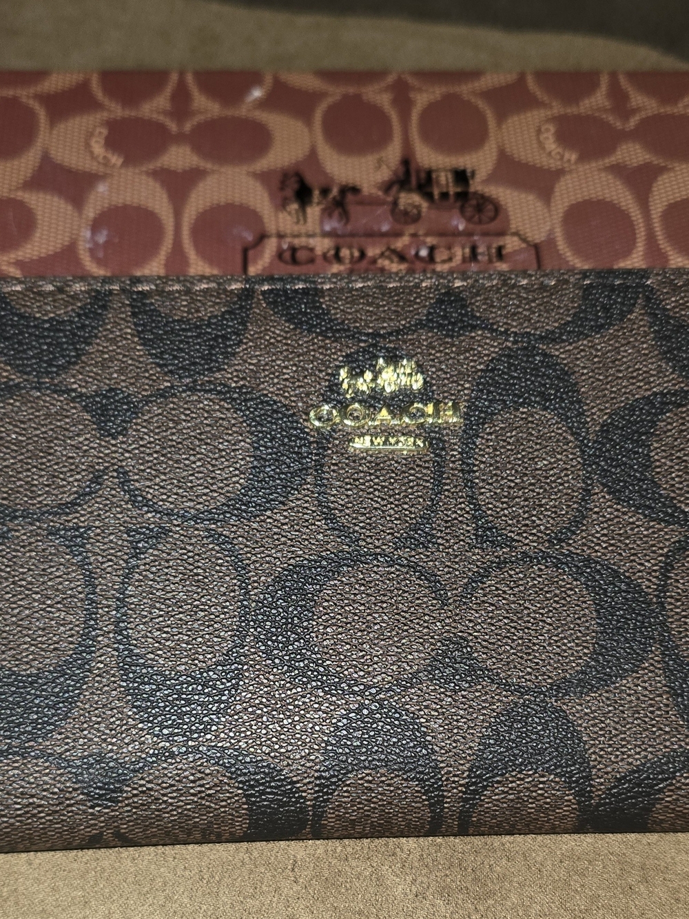 Coach Brown and Black Signature Continental Wallet